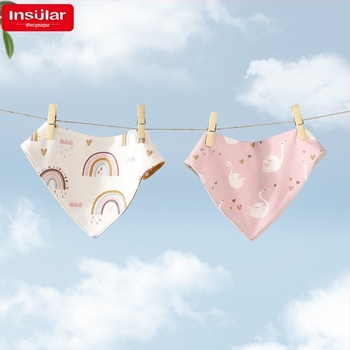 Бебешки триъгълен лигавник с карикатурен принт, чист памук >95%, водоустойчив, за новородени 0–1 година