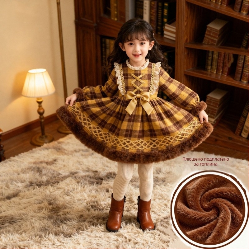 Lolita рокля за момичета, 80–90% зайче козина, Зимна А‑линейна рокля с презрамки