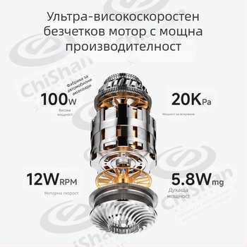 Преносим автомобилен вакуум, 20,000 Pa всмукване, 100W, 11.1V, функция духане и всмукване, модел X1, презареждаем