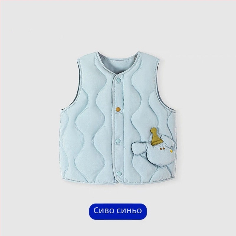 Детска пухена жилетка без ръкави, 95% пух, подплата памук, външна материя памук, без качулка, пролет 2025