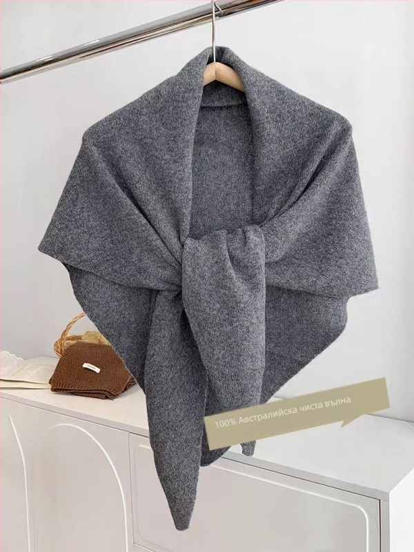 Триъгълен шал от вълнено-смесена прежда, плетен, корейски стил, топло, четирисезонен