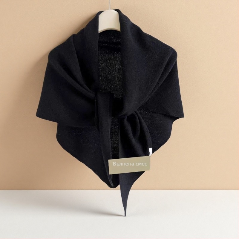 Триъгълен шал от вълнено-смесена прежда, плетен, корейски стил, топло, четирисезонен