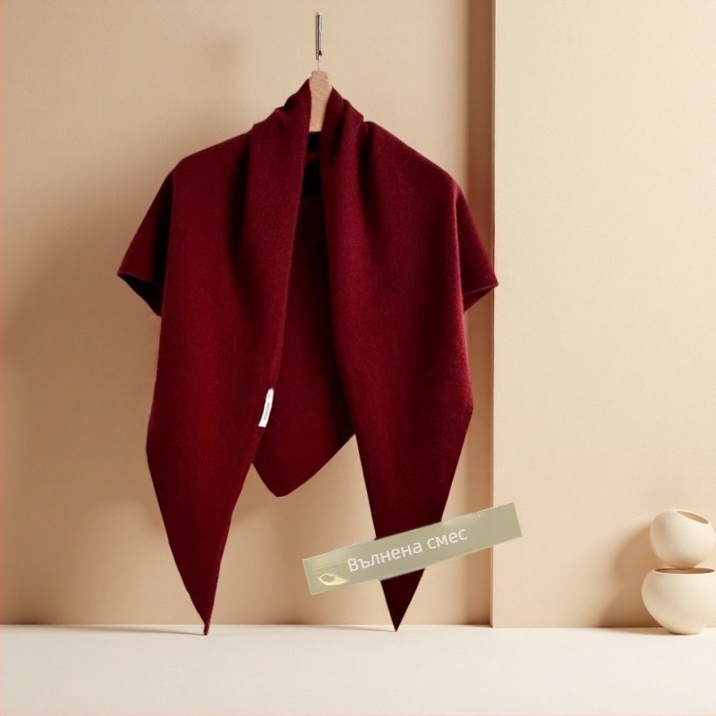 Триъгълен шал от вълнено-смесена прежда, плетен, корейски стил, топло, четирисезонен