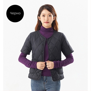 Женска домашна жилетка с пълнеж Silk-Cotton, Chenille плат, съдържание на Spandex, поло яка, без ръкави, средна дебелина