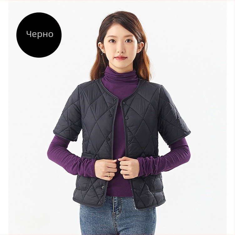 Женска домашна жилетка с пълнеж Silk-Cotton, Chenille плат, съдържание на Spandex, поло яка, без ръкави, средна дебелина