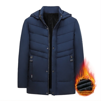 Мъжко палто с памучен пълнеж, корейски стил, талията се стяга, сваляща се качулка, еднобортно закопчаване