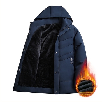 Мъжко палто с памучен пълнеж, корейски стил, талията се стяга, сваляща се качулка, еднобортно закопчаване