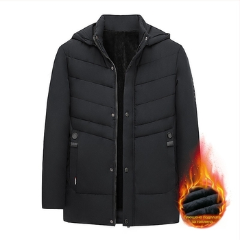 Мъжко палто с памучен пълнеж, корейски стил, талията се стяга, сваляща се качулка, еднобортно закопчаване