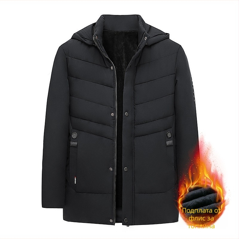 Мъжко палто с памучен пълнеж, корейски стил, талията се стяга, сваляща се качулка, еднобортно закопчаване