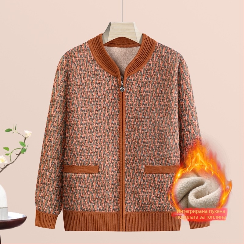 Женски зимен кардиган жакет с каре мотив, смес от вълна и полиестер до 30%, пролет 2025 издание, елегантен градски стил, дължина 50–65 cm