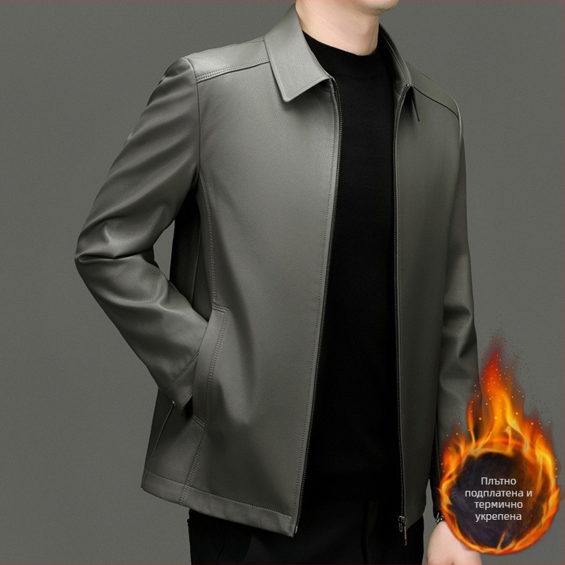 Мъжко PU кожено яке с реверен яка, цип отпред, стандартна дължина, есен 2024, ежедневен/делови стил