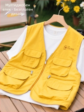 Фотографска жилетка за събития - персонализирана работна екипировка, цип закопчаване, 100% полиестер, свободен крой, едноцветна, печат на лого