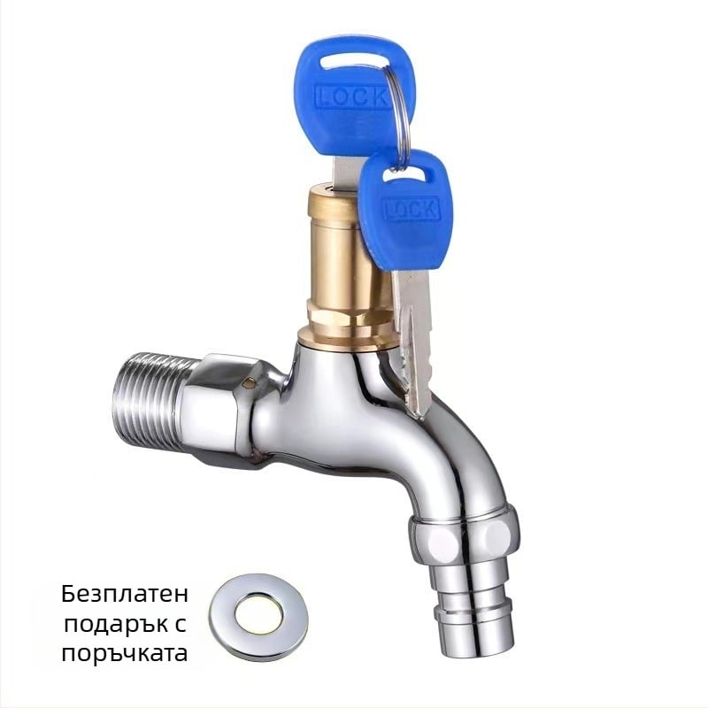 Външен заключващ кран за защита от кражби – керамичен клапан, монтаж в стена, материал: цинкова сплав и мед, работна температура 0-80°C
