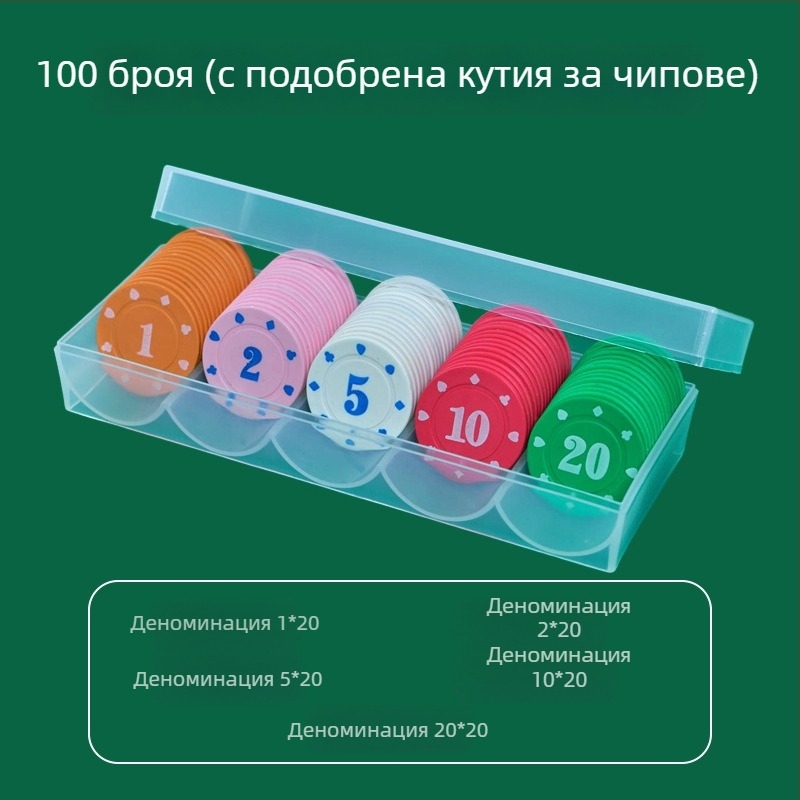 Чип за Mahjong и карти за игрални зали - Texas Hold'em чипове за покер, PS пластмаса, марка Bairuo, код 222, произход Нингбо, Zhejiang