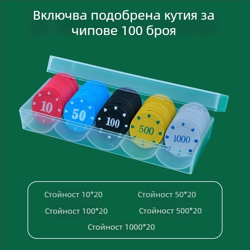 Чип за Mahjong и карти за игрални зали - Texas Hold'em чипове за покер, PS пластмаса, марка Bairuo, код 222, произход Нингбо, Zhejiang
