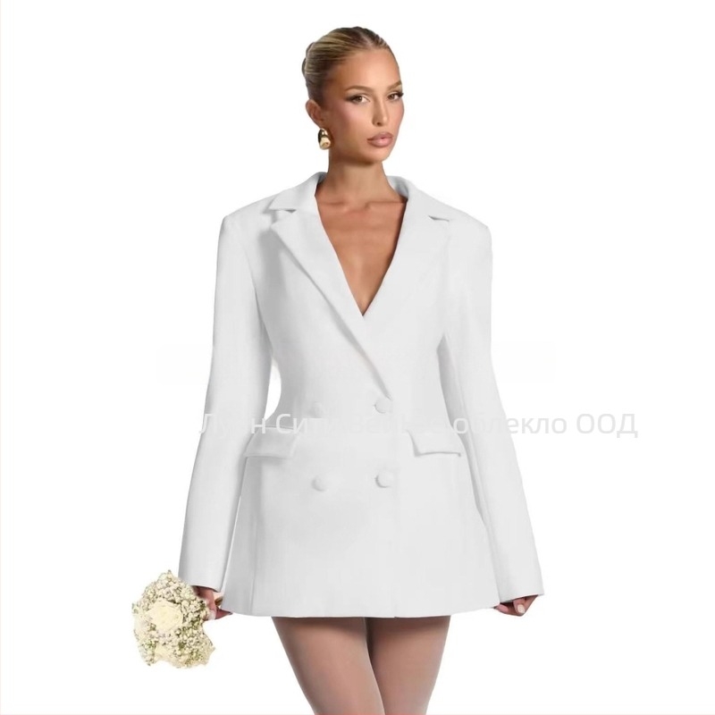 Женско сако с тесен модел, V-образно деколте, еднобутонно, полиестер, дълги ръкави