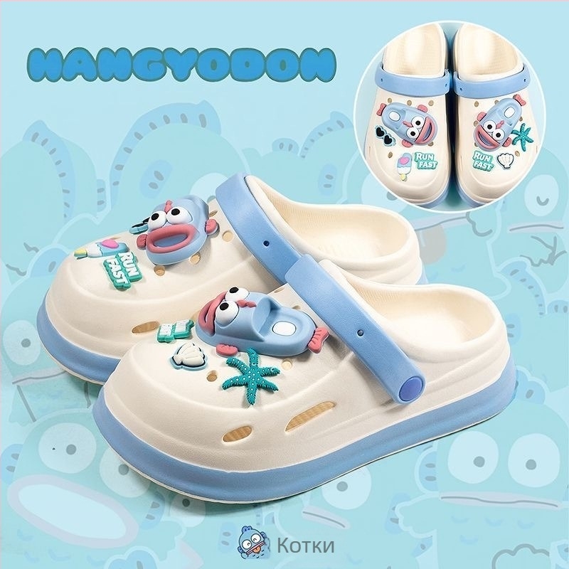 Дамски Crocs стил тапи с карикатурен дизайн, Baotou стил за ежедневие, PVC горна и подметка, височина на подметката 3–5 cm, лято 2025