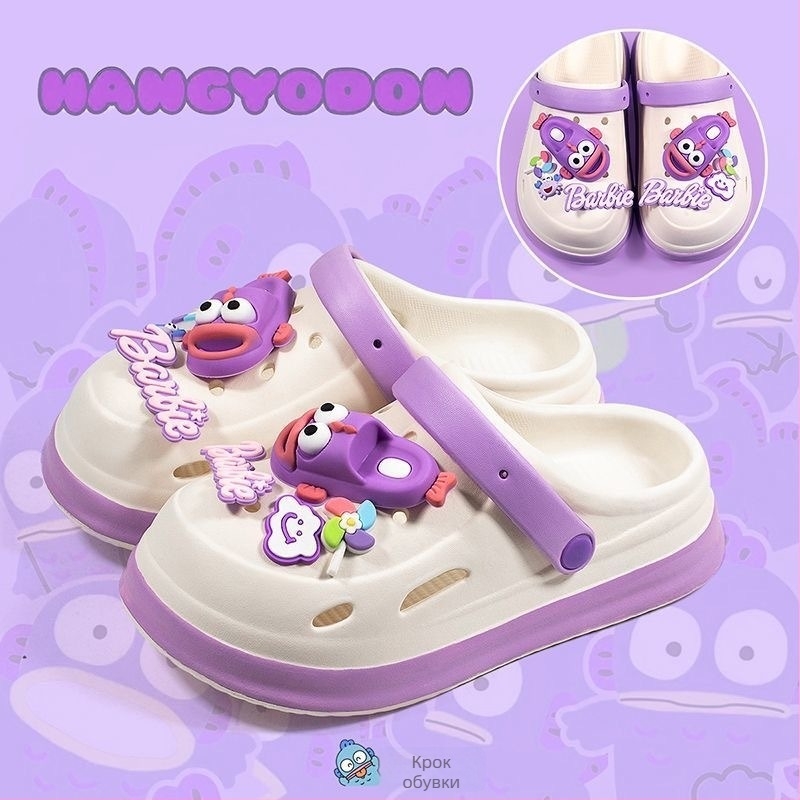 Дамски Crocs стил тапи с карикатурен дизайн, Baotou стил за ежедневие, PVC горна и подметка, височина на подметката 3–5 cm, лято 2025