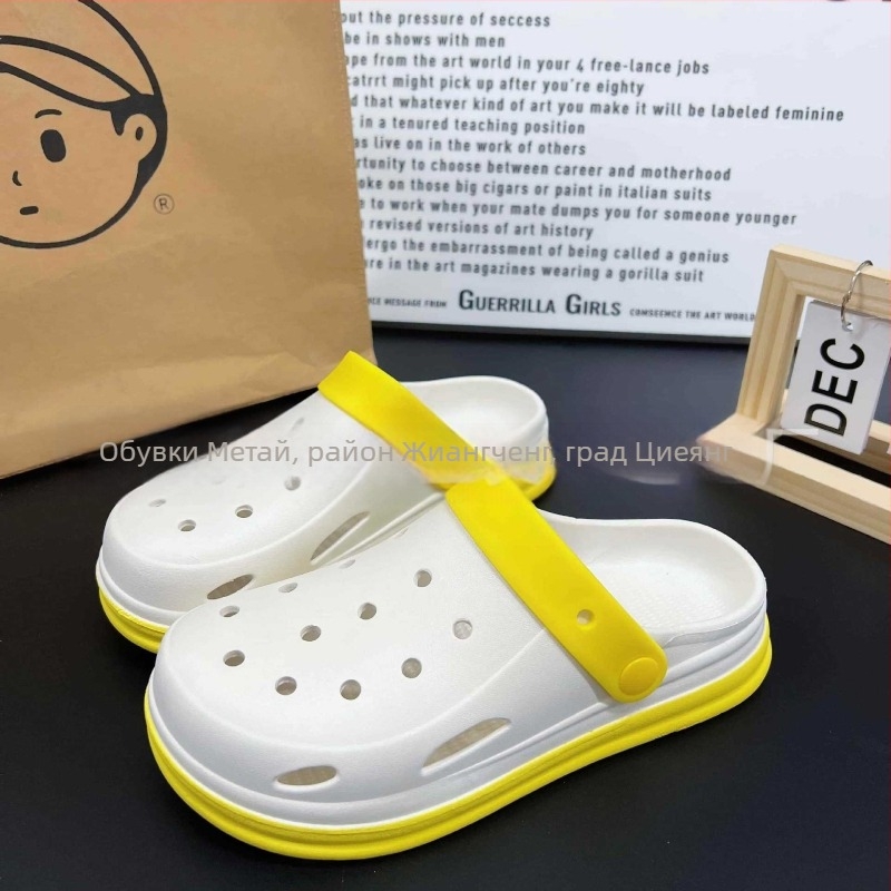 Дамски Crocs стил тапи с карикатурен дизайн, Baotou стил за ежедневие, PVC горна и подметка, височина на подметката 3–5 cm, лято 2025