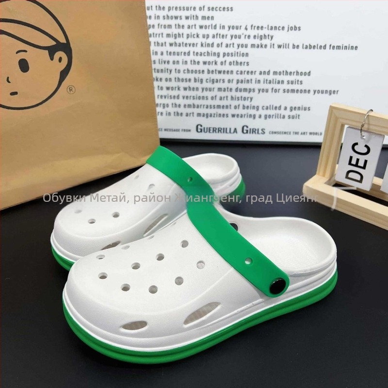 Дамски Crocs стил тапи с карикатурен дизайн, Baotou стил за ежедневие, PVC горна и подметка, височина на подметката 3–5 cm, лято 2025
