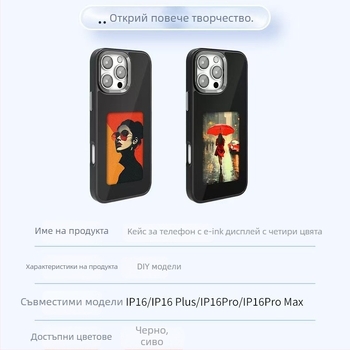 Калъф за телефон с Ink Screen, двоен дизайн, NFC прожекция, матов TPU, персонализиран, удароустойчив и износоустойчив, съвместим с iPhone 13–17 Pro Max серия