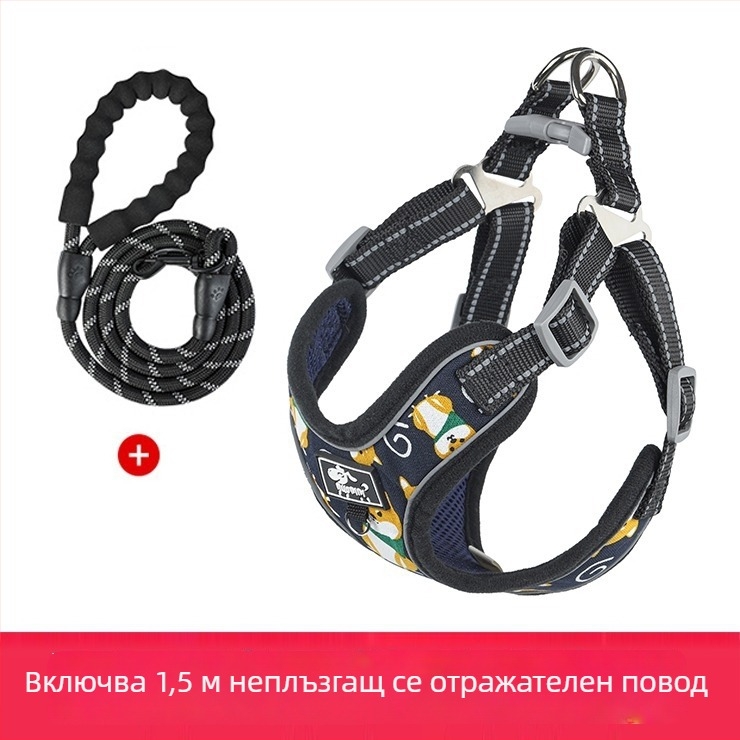 Гръдна презрамка за кучета, регулируема, въжен дизайн, полиестер (Материал: полиестер; Категория: гръдна презрамка; Разширяема: Да)