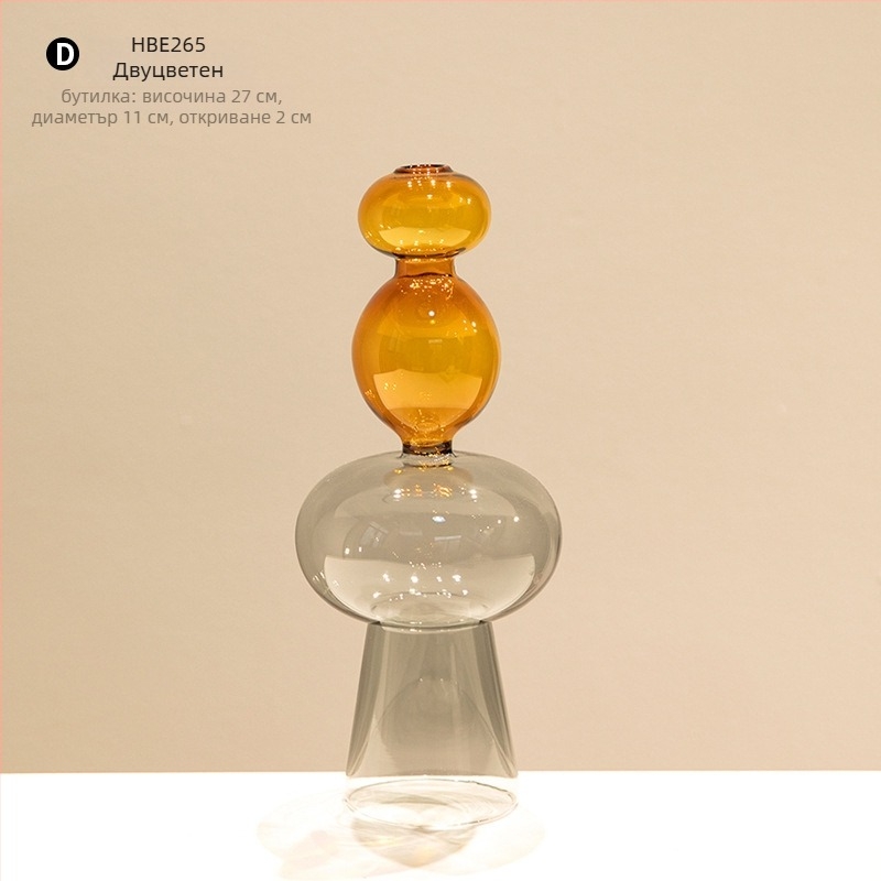 Стъклена ваза с два слоя, геометричен дизайн, прозрачен настолен декор, полирана повърхност