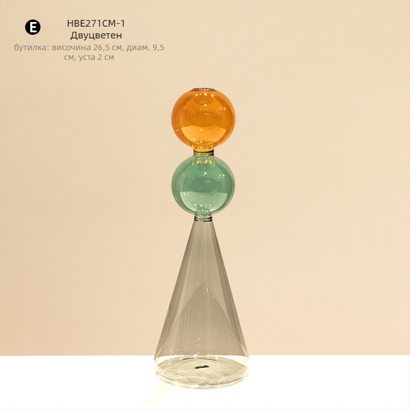 Стъклена ваза с два слоя, геометричен дизайн, прозрачен настолен декор, полирана повърхност