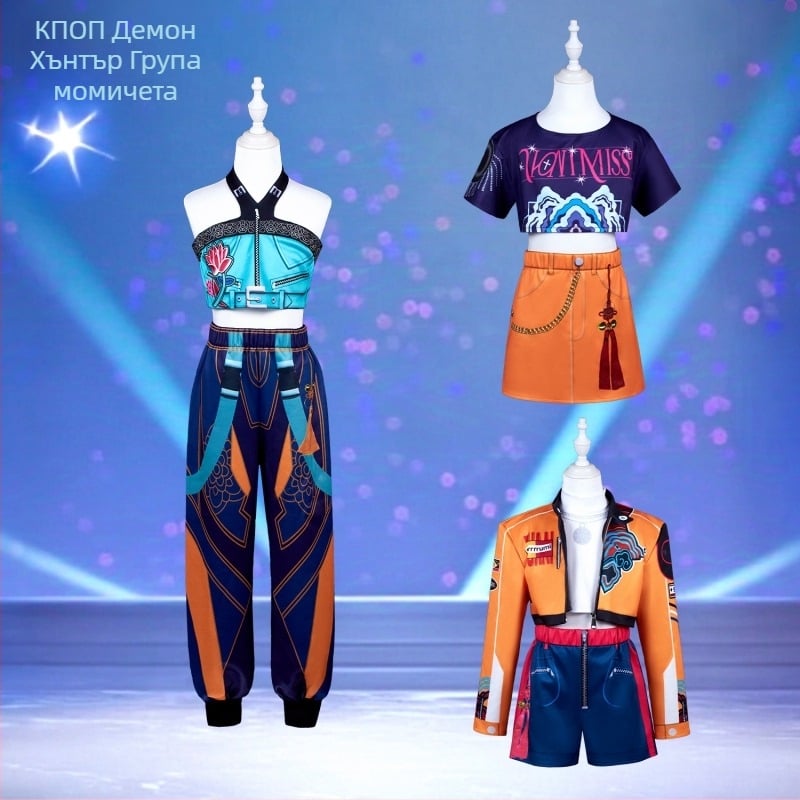 Cosplay костюм – Hunt Demon Girl Group (Руми, Мила, Зоя), K-Pop идол стил, полиестер, лято 2025