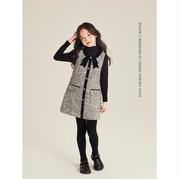 AMYBABY Детска пола за момичета – памучна пола тип „торта“, Chanel-стил, Зима 2024, за деца на възраст 3–8 г.