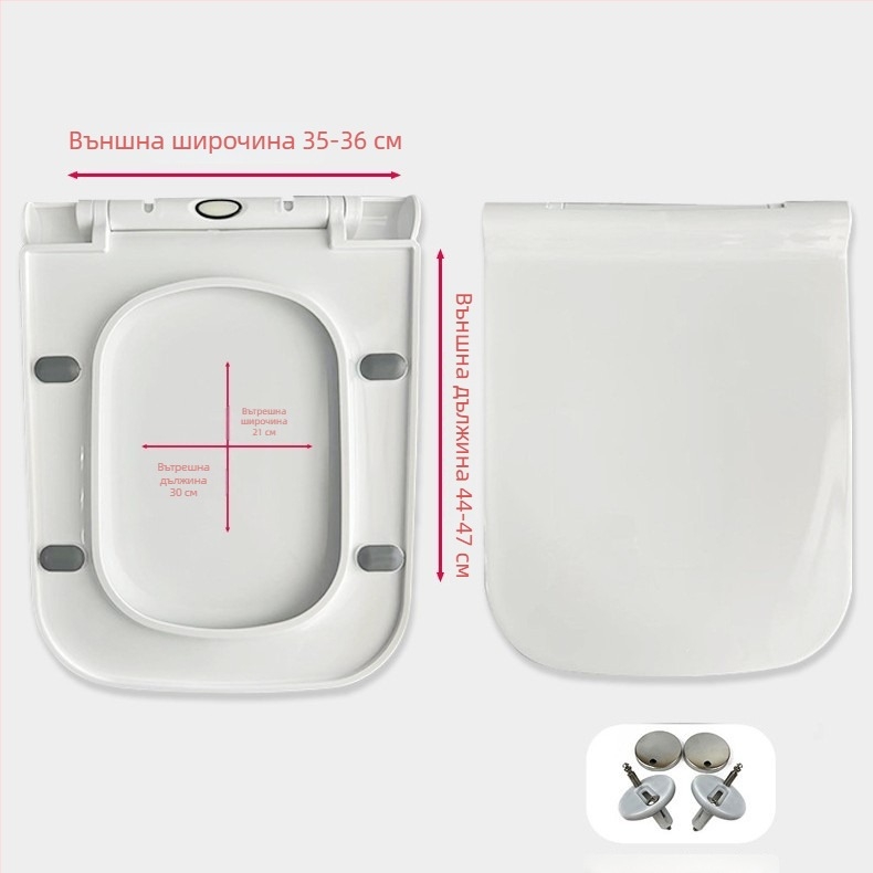 Седалка за тоалетна с двойно копче и плавно затваряне, удебелена PP дъска, квадратна форма, регулируемо разстояние между болтовите дупки 11–17 см