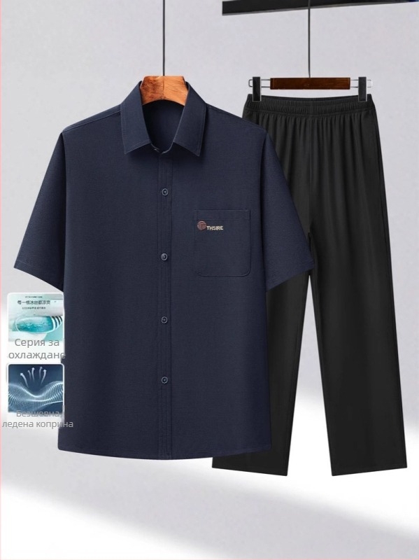 Риза с тесен силует, къс ръкав, яка тип лафел, полиестерна тъкан, едноцветен модел