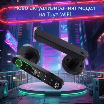 Умна заключалка за дървени врати с биометричен отпечатък и електронна парола, Bluetooth дистанционно отключване; съхранение на 200 отпечатъка; DC захранване; 1:1 верификация; монтаж без пробиване; подходяща за спалня, дървени и алуминиеви врати