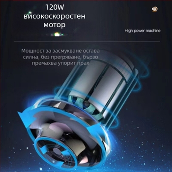 Автомобилна мини прахосмукачка за мокро и сухо почистване — 9000 Па всмукване, 12 В, 120 Вт, 450 см кабел