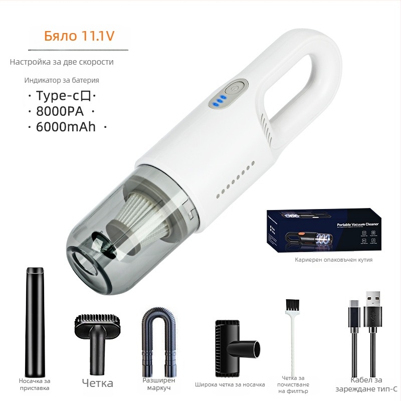 Безжична прахосмукачка за кола и дом – 110W, 7500 Па, 7,4/11,1 V, 35 минути живот на батерията