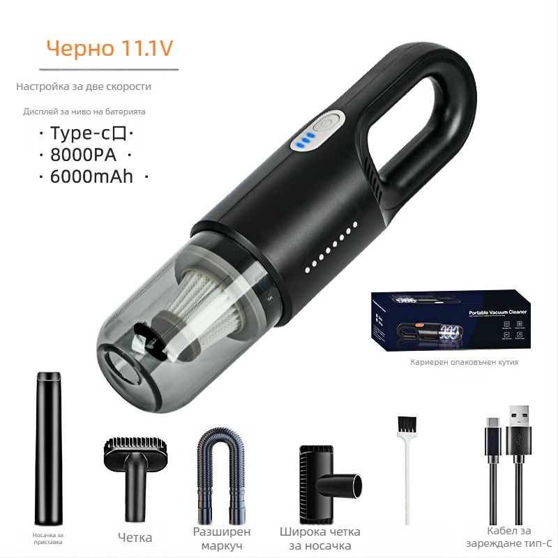 Безжична прахосмукачка за кола и дом – 110W, 7500 Па, 7,4/11,1 V, 35 минути живот на батерията