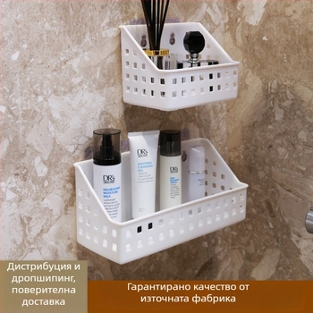 Стенно монтиран рафт за баня с вакуумна чашка, без пробиване, 1 ниво, пластмаса, капацитет 10 кг