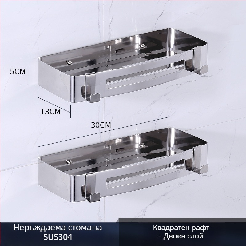Тоалетна ъглова стенна поставка за съхранение, неръждаема стомана, полирана повърхност, 2 нива, модел 750, товароподемност 10