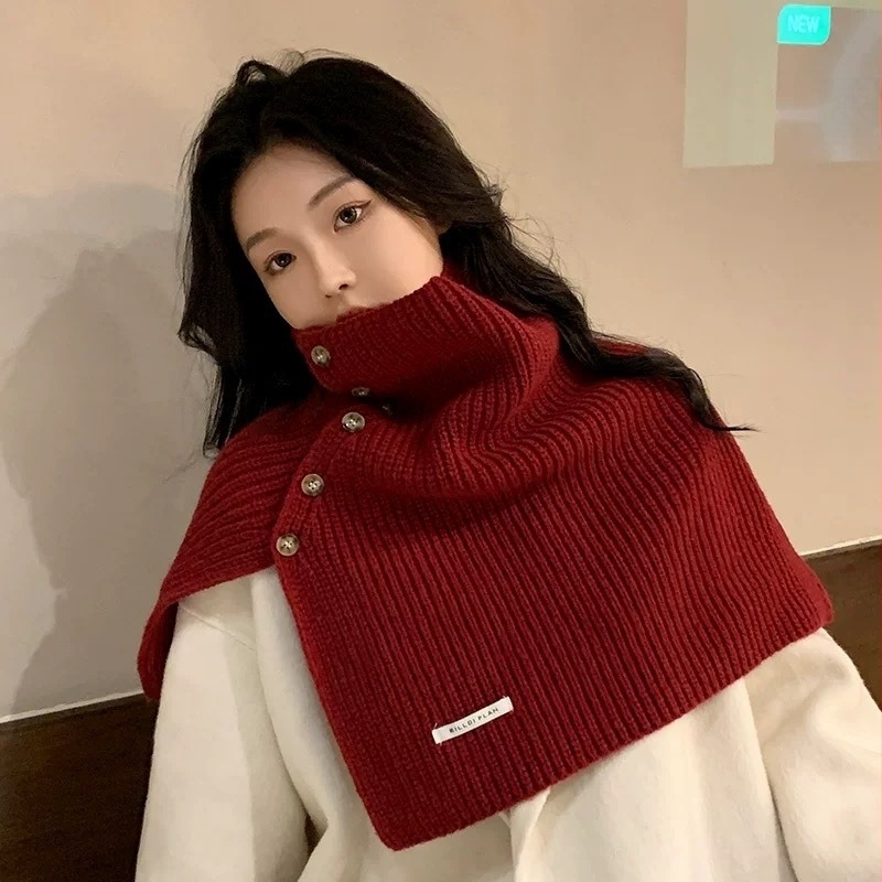 Дамски шал за врата с копчета – топло плетено полиестерно изделие, зимен корейски стил