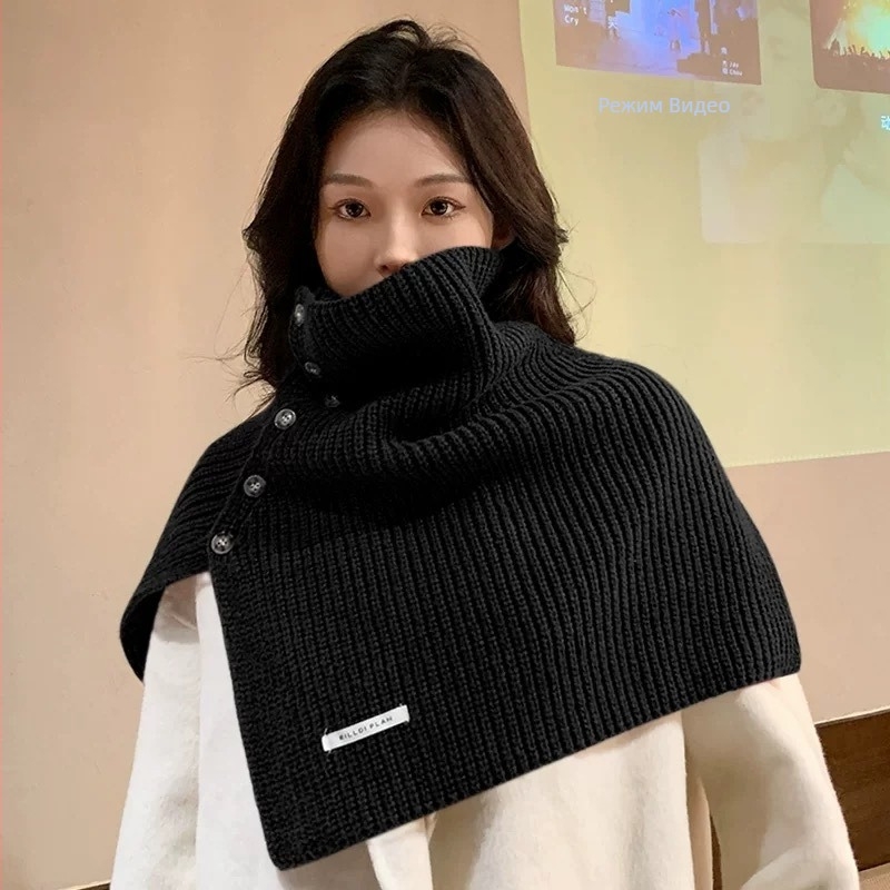 Дамски шал за врата с копчета – топло плетено полиестерно изделие, зимен корейски стил