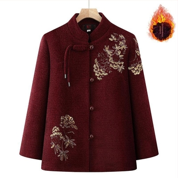 Дамско памучно яке с подплата от флис, дълъг модел, със сваляема яка от изкуствена козина, за възрастни жени