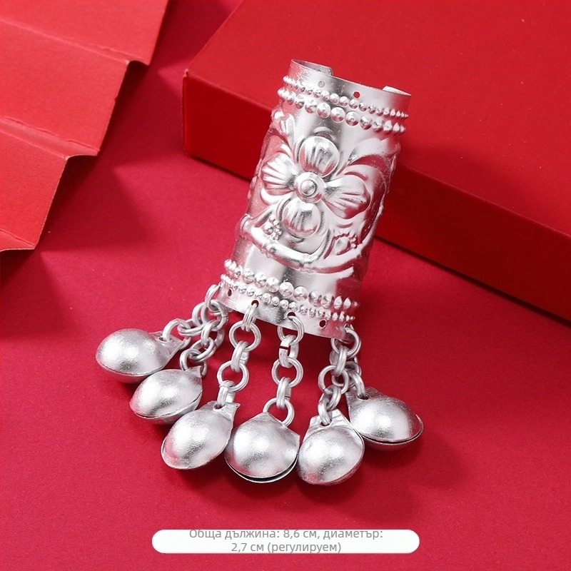 Щипка за коса с пискюли в етно стил, сплавна основа, капковидна форма, електроплатирана, за сватби