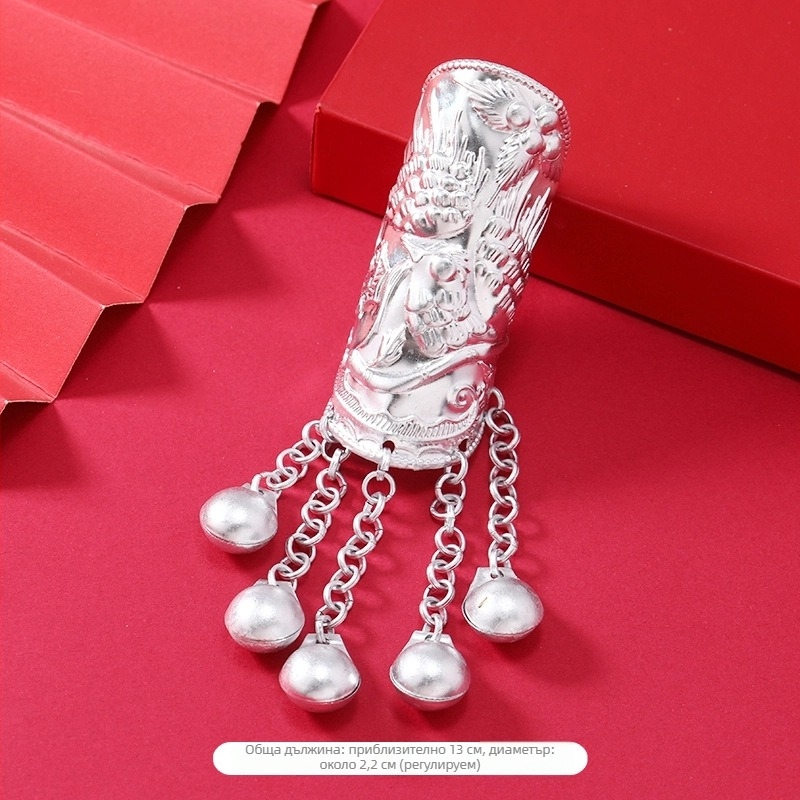 Щипка за коса с пискюли в етно стил, сплавна основа, капковидна форма, електроплатирана, за сватби