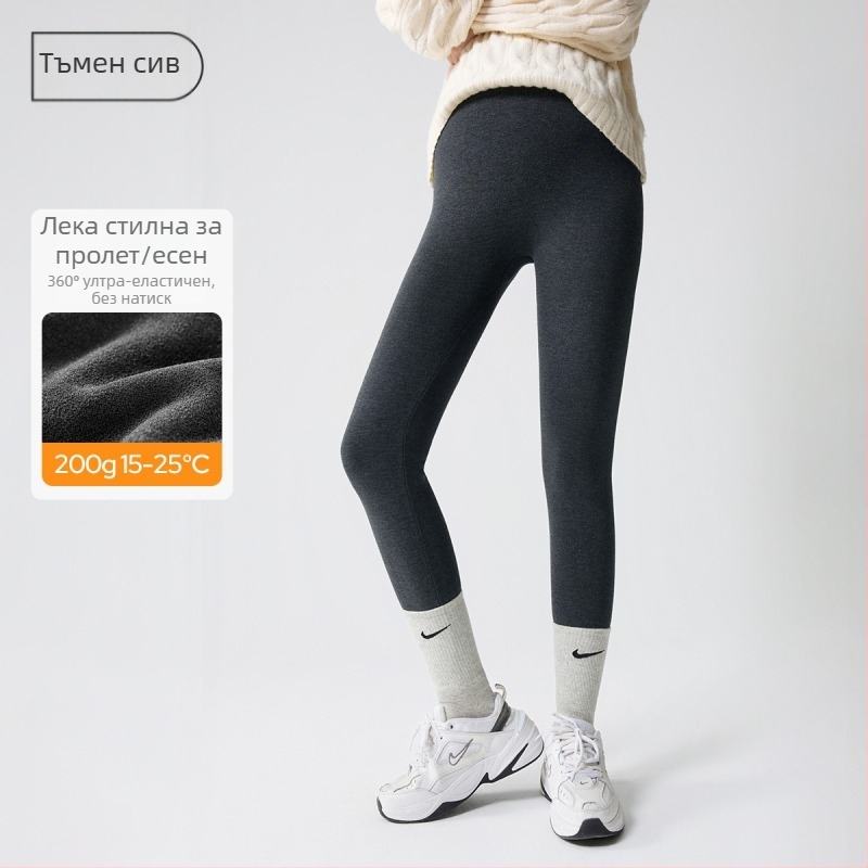 Леггинси за бременни с подплата от флис, зимна топлина, тесен силует, средна талия, плат вискоза‑полиестер