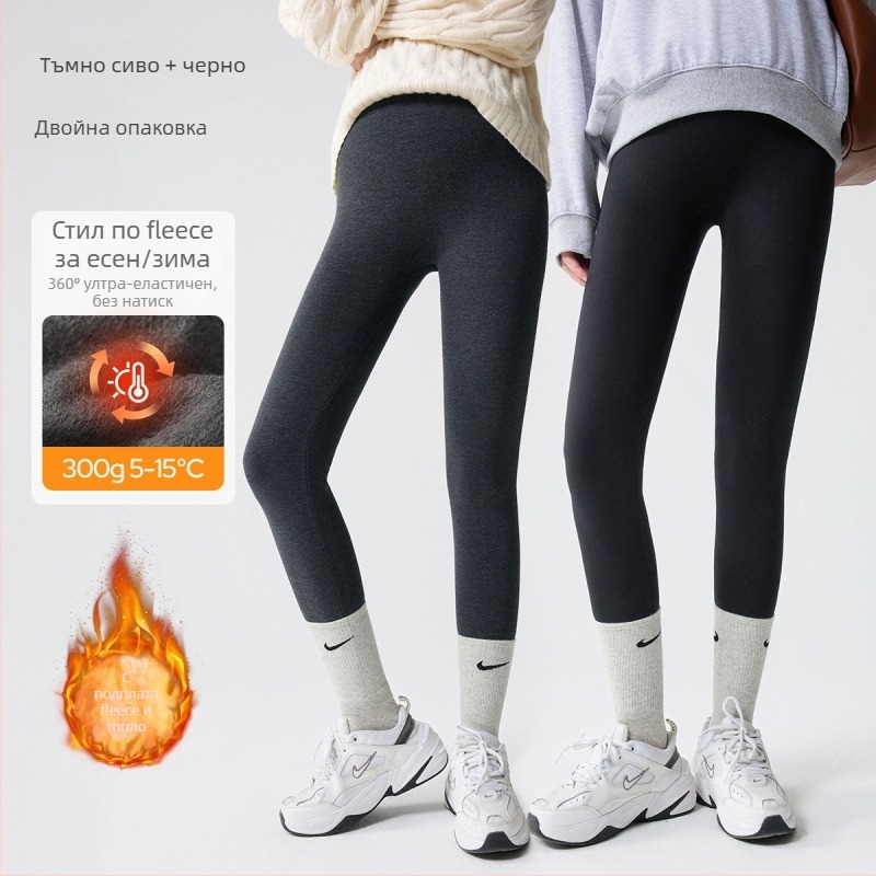 Леггинси за бременни с подплата от флис, зимна топлина, тесен силует, средна талия, плат вискоза‑полиестер