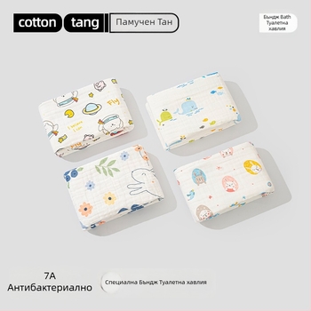 Бебешки марлеви кърпи за баня – комплект, 6 слоя, 100% памук, 300–400 g, карикатурен принт, Mu Mu Xiong