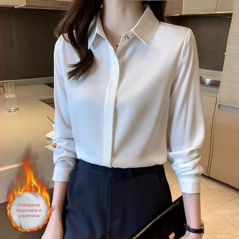 Дамска сатенена риза с дълги ръкави (полиестер; есен 2025; боядисване)