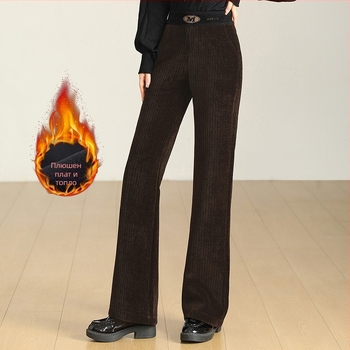 Зимни панталони с подплата от флис, полиестер, еластична талия, дебели, широки крачоли