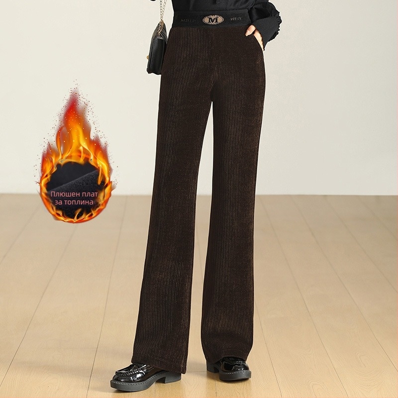 Зимни панталони с подплата от флис, полиестер, еластична талия, дебели, широки крачоли