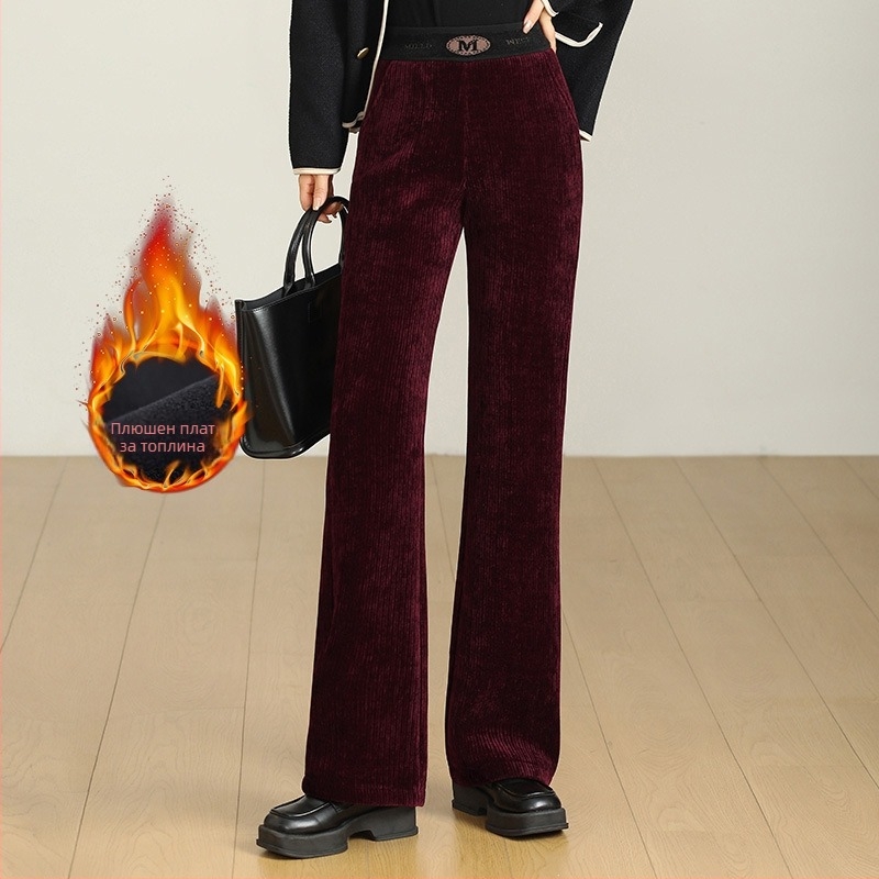 Зимни панталони с подплата от флис, полиестер, еластична талия, дебели, широки крачоли